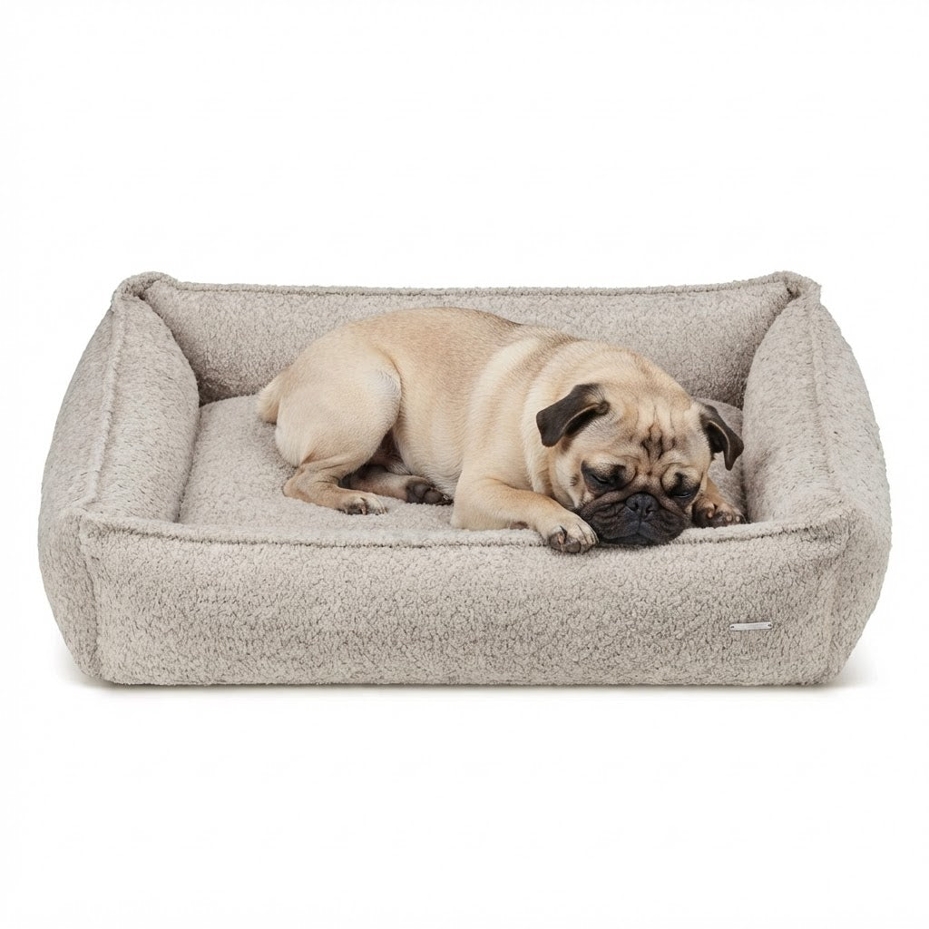 Buklaa cama beige claro con perro