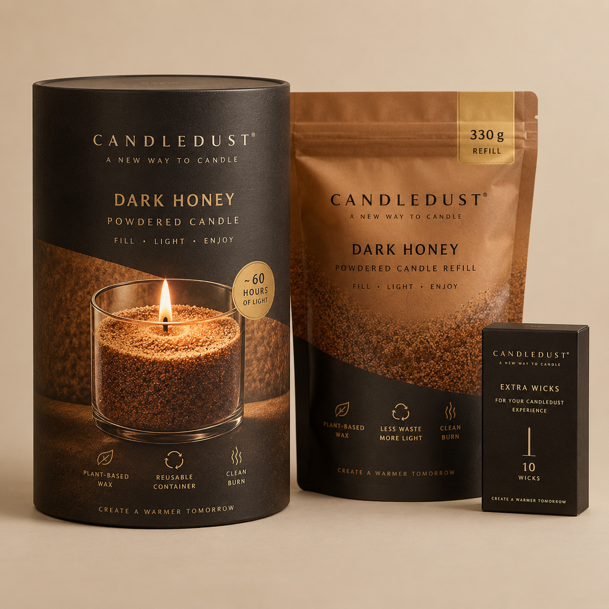 Set completo Candledust · Vela en Polvo Dark Honey