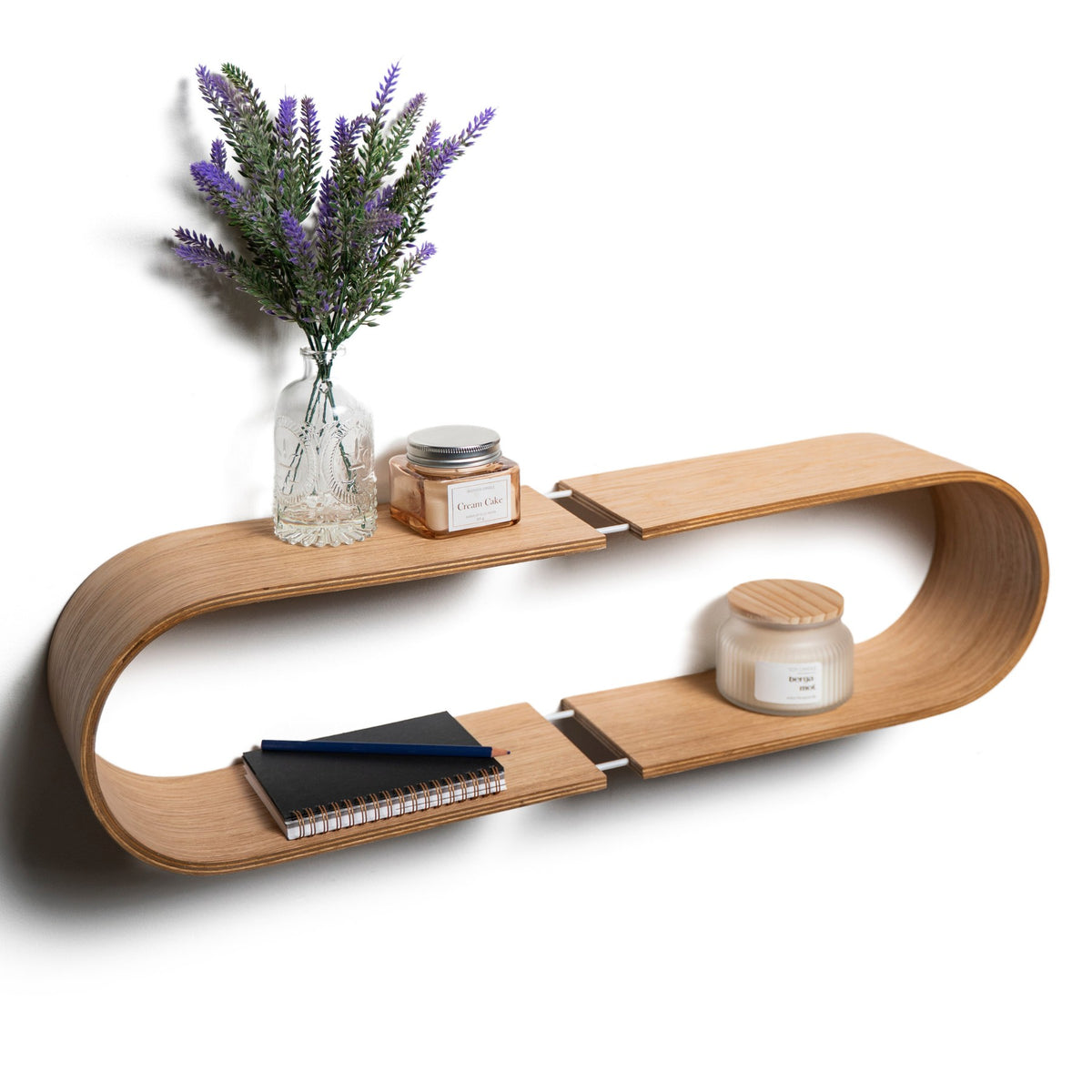Floating Wooden Wall Shelf - Oval