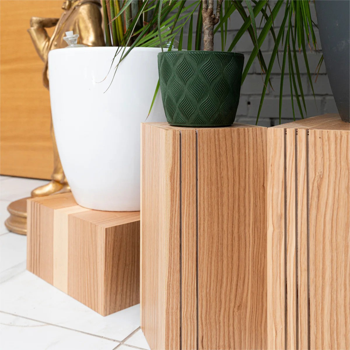 Floor Planter Podium Wooden Cubes (Set of 3)