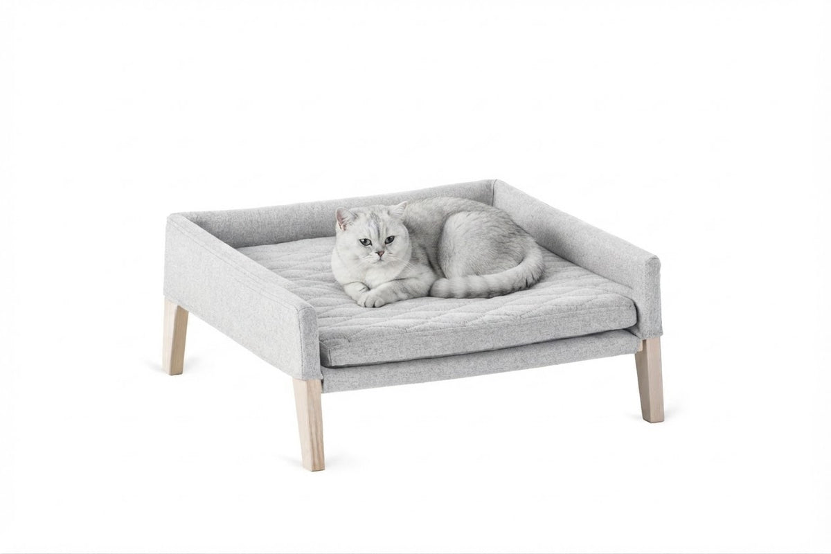 Lulu cama gris claro con gato