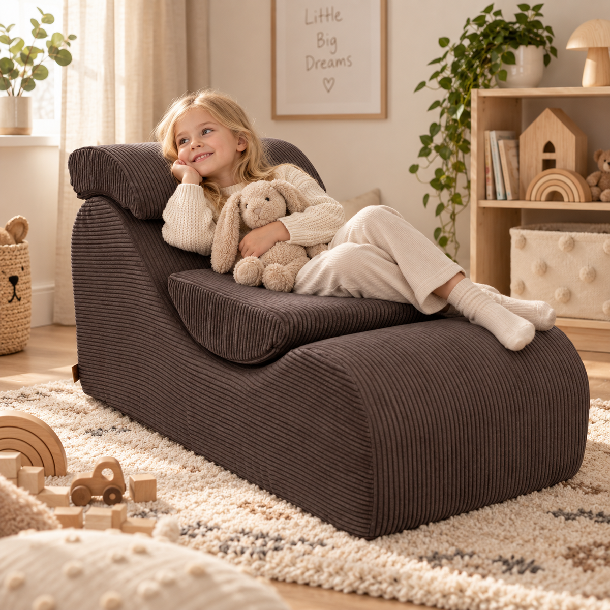 Tumbona infantil Wave MeowBaby con niña en ambiente nórdico