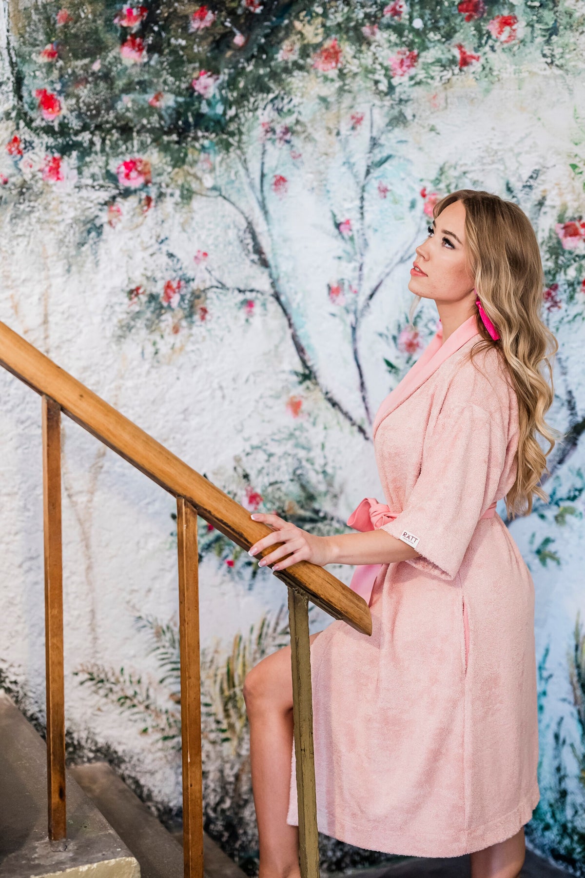 Mid-Length Bamboo Terry Robe for Women - Pink