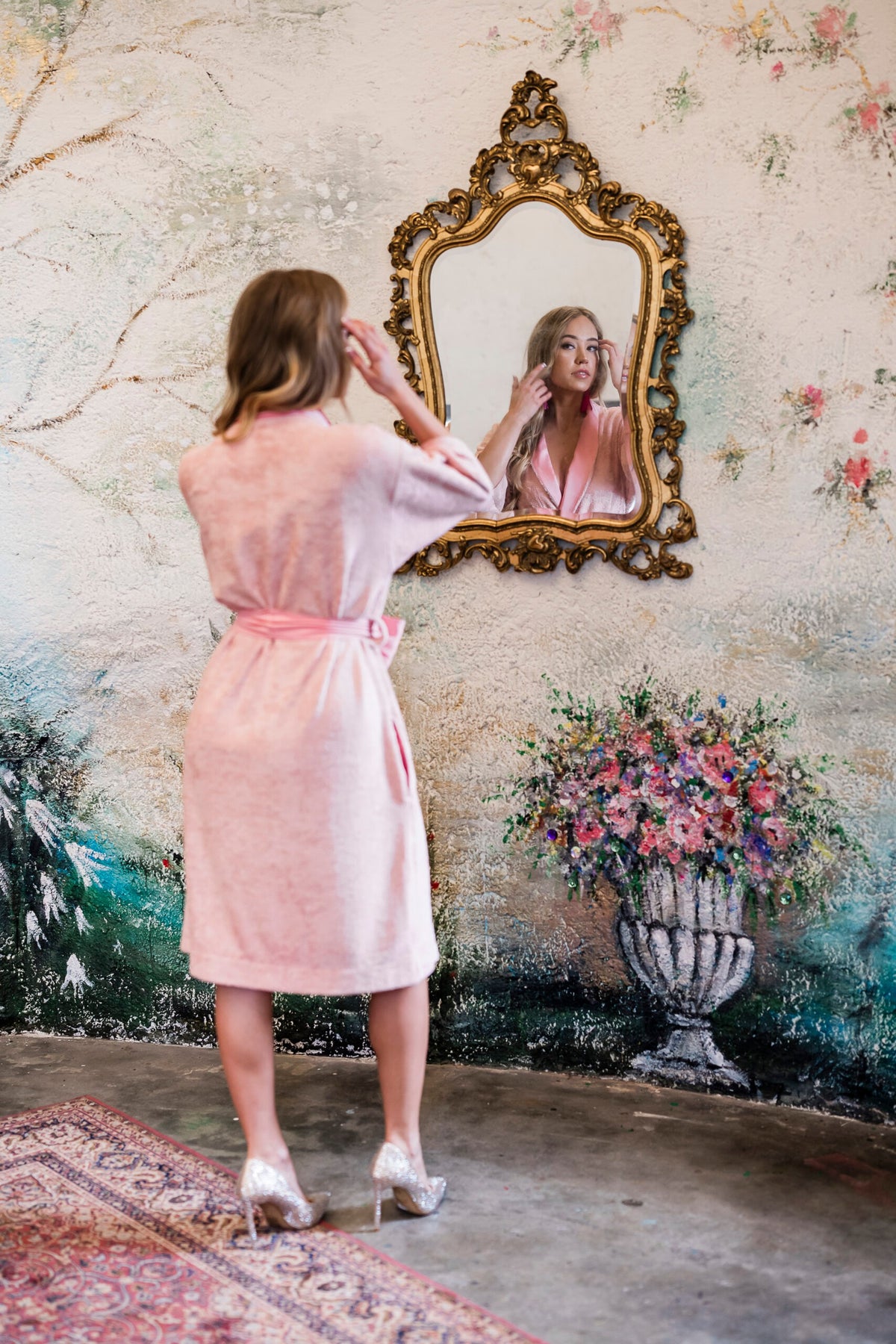 Mid-Length Bamboo Terry Robe for Women - Pink