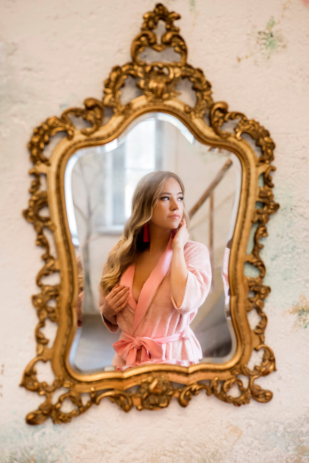 Mid-Length Bamboo Terry Robe for Women - Pink