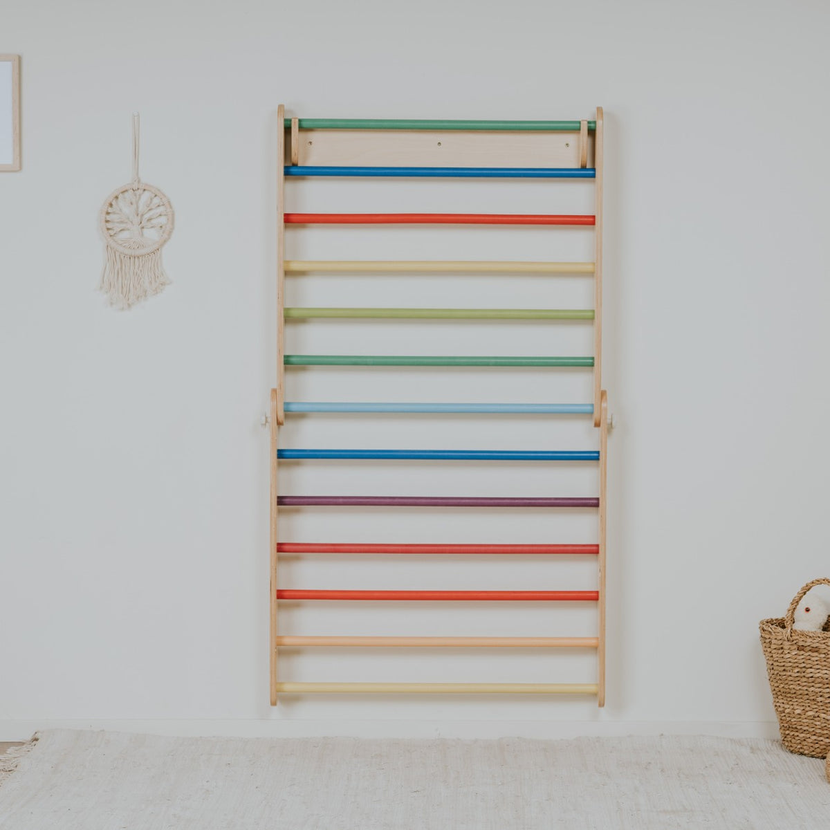 Pikler Triangle Climber with Swedish Wall Add-On (Ages 6m–7y) - Rainbow