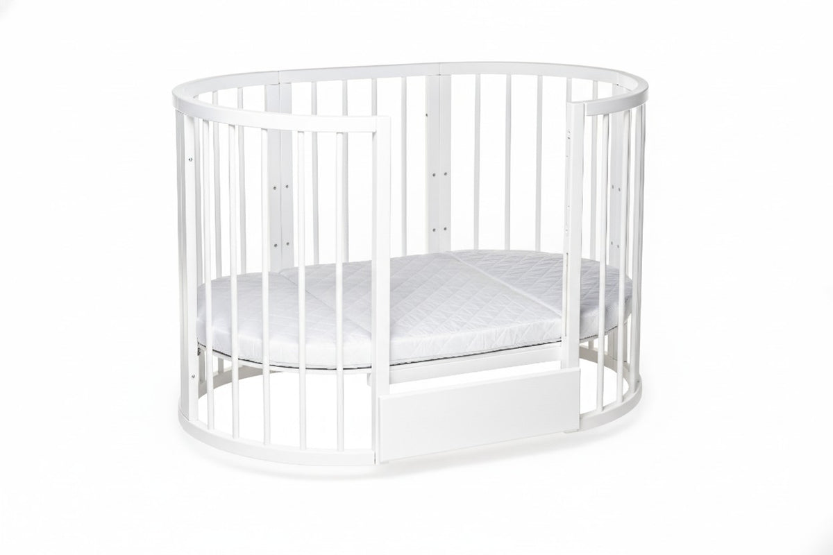 Round Baby Crib OLIN with Mattress - White