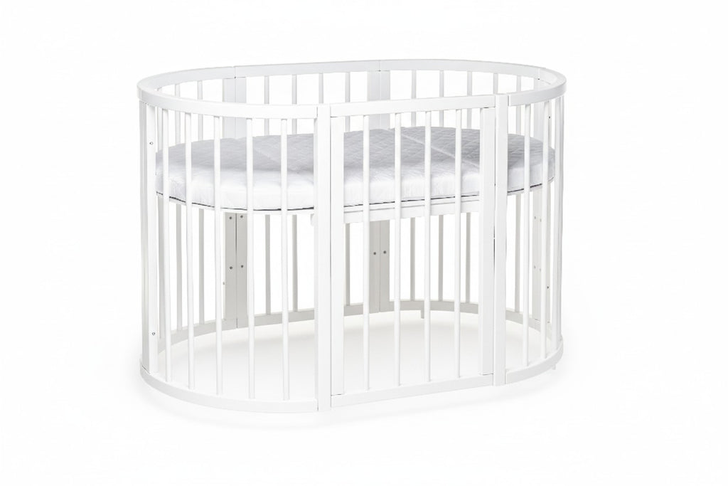 Round Baby Crib OLIN with Mattress - White