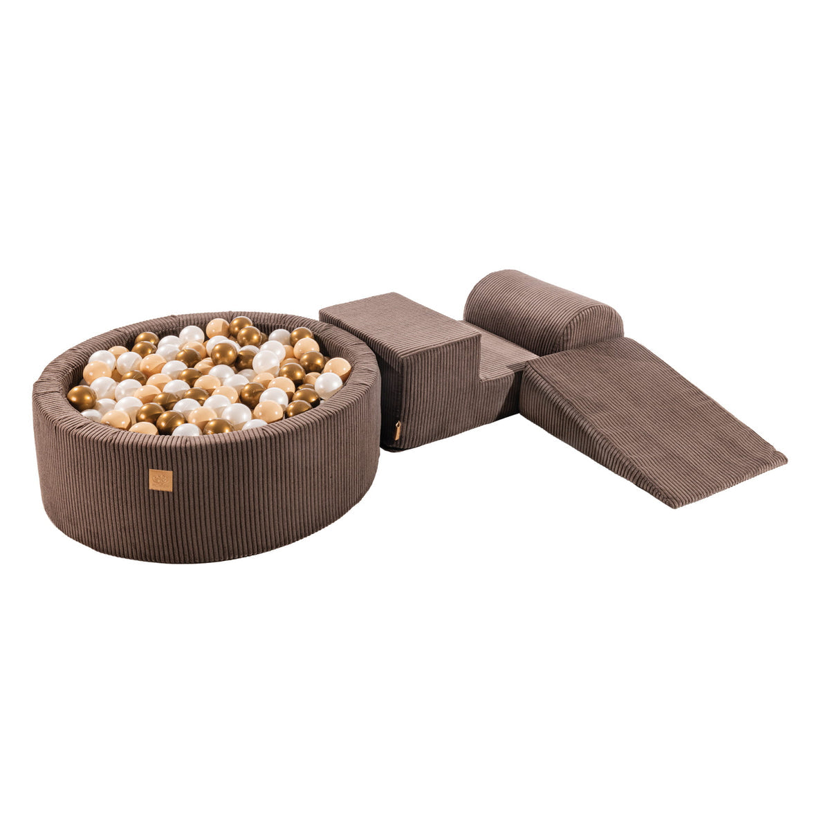 SRC:gid://shopify/Product/10777693290843 | MeowBaby® Playset with Ball Pit - Brown, Gold & White Pearl